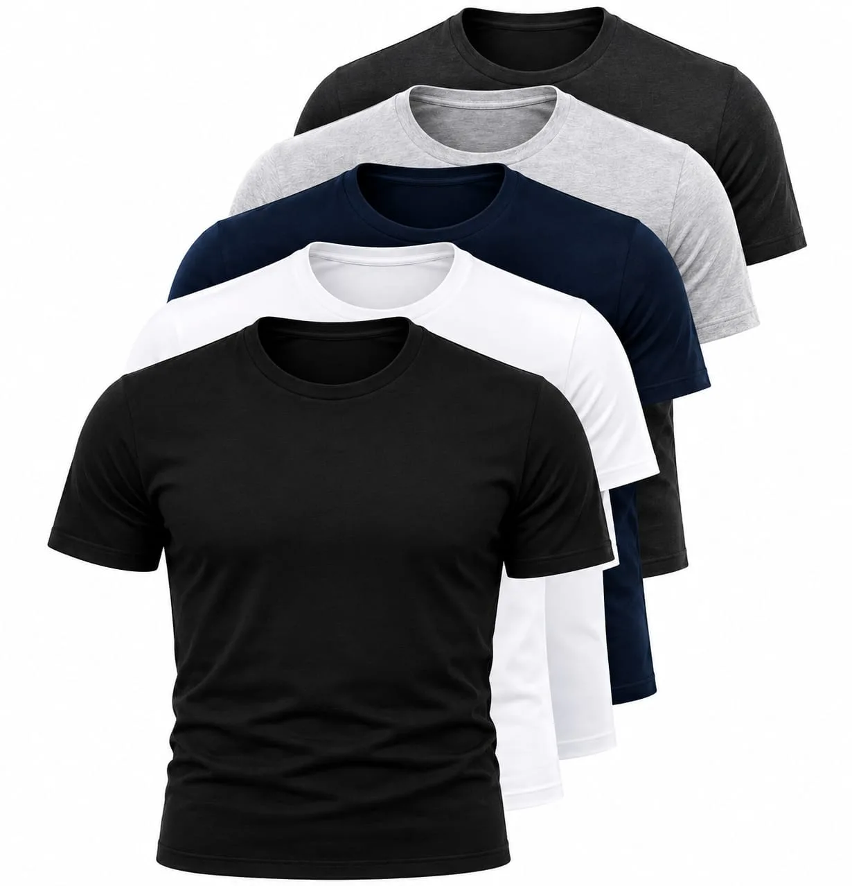 Premium 5’li Erkek T-Shirt %50 Pamuk %50 Polyester Basic Fit Yumuşak Kumaş Günlük & Spor Kullanım Siyah Beyaz Lacivert Gri Füme